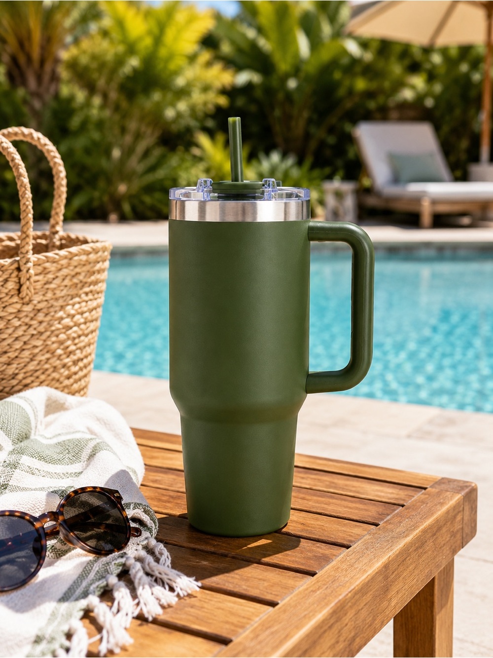 40 oz Handled Insulated Tumbler Mistletoe Green
